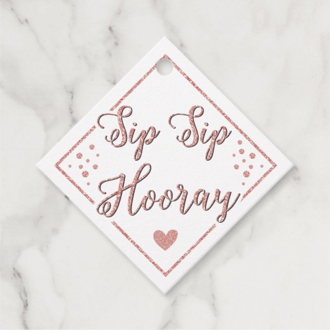 Étiquettes Cadeau Sip Sip Hooray Rose Gold Champagne Botparty (Devant)