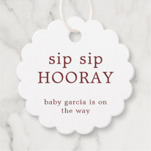 Étiquettes Cadeau Sip Sip Hooray Simple Baby shower blanc bordeaux