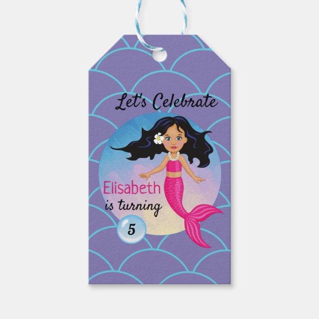 Étiquettes-cadeau Sirène Magique Sous La Mer Anniversaire (Devant)