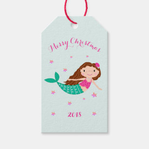 Étiquettes-cadeau Sirène Noël rose Turquoise personnalisé