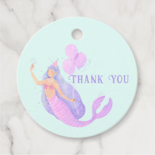 Étiquettes Cadeau Sirène sous la mer Anniversaire fille Merci bleu