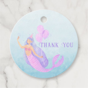 Étiquettes Cadeau Sirène sous la mer Anniversaire fille Merci bleu