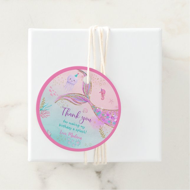 Étiquettes Cadeau Sirène sous la mer rose violet Anniversaire (En situation)
