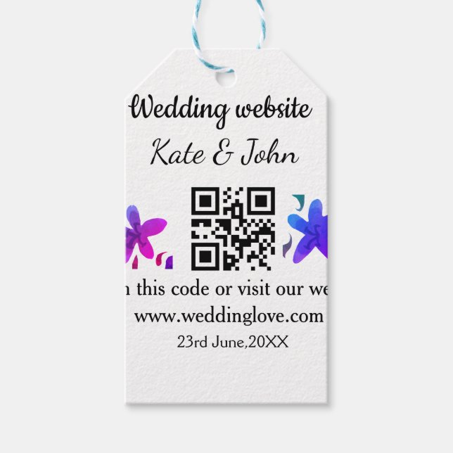 Étiquettes-cadeau Site web mariage minimal simple Q R code ajouter n (Devant)