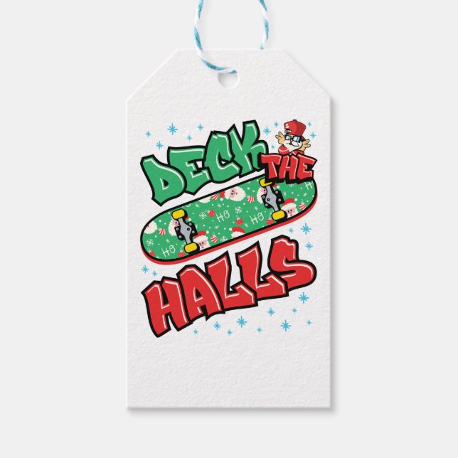 Étiquettes-cadeau Skateboard Noël Skateboard Deck the Halls (Devant)