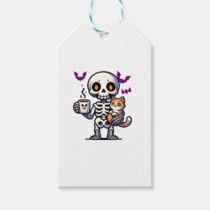 Étiquettes-cadeau Skeleton Chat et café éffrayant papa et maman pour