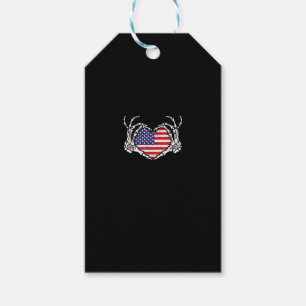 Étiquettes-cadeau Skeleton Hand Heart 4e Du Drapeau Américain Patrio