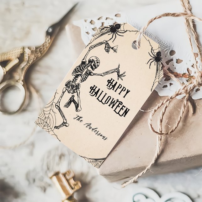 Étiquettes-cadeau Skeletons vintages Cocktails spider Halloween Part (Créateur téléchargé)