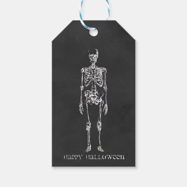 Étiquettes-cadeau Sketch Skeleton Happy Halloween (Devant)