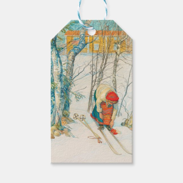 Étiquettes-cadeau Ski d'hiver par Carl Larsson (Devant)