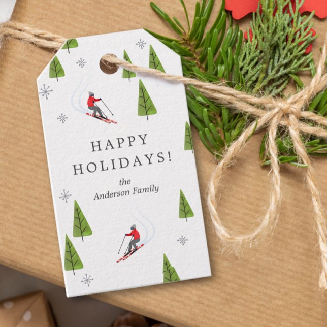 Étiquettes-cadeau Ski Downhill Joyeuses vacances (Créateur téléchargé)