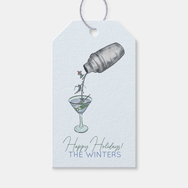 Étiquettes-cadeau ski et martinis dessin amusant (Devant)