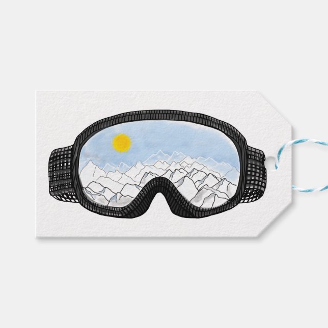 Étiquettes-cadeau Ski Goggles Mountain View Illustration (Devant (Horizontal))