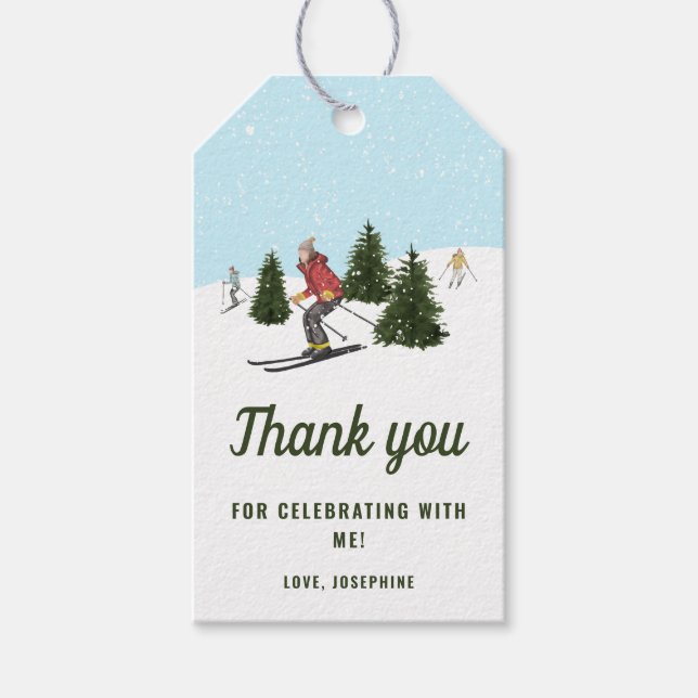 Étiquettes-cadeau Skiing Women Winter Slopes Birthday Thank You (Devant)