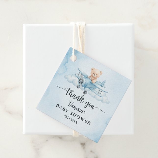 Étiquettes Cadeau Sky Adventure Cute Teddy Bear Pilote Merci (En situation)