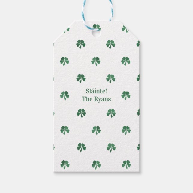 Étiquettes-cadeau Sláinte Lucky Painterly Clover Mariage irlandais (Devant)