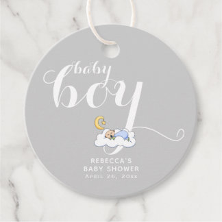 Étiquettes Cadeau Sleeping boy typographie gris Merci baby shower