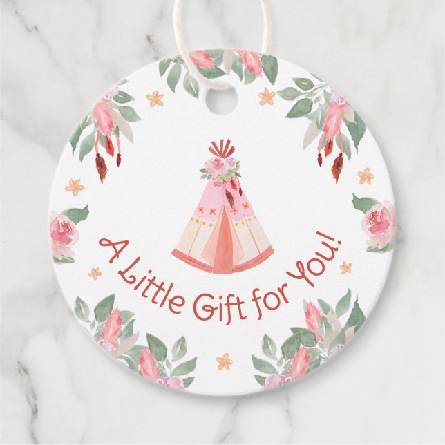 Étiquettes Cadeau Sleepover Fille de la fête du bois rose Teepee Ann (Devant)