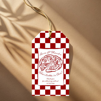 Étiquettes-cadeau Slice of fun red check Italian pizza party favor