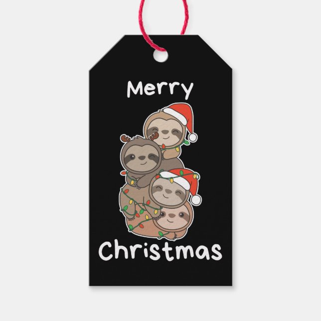 Étiquettes-cadeau Sloth Christmas Tree Animaux de Noël Sloths Cadeau (Devant)