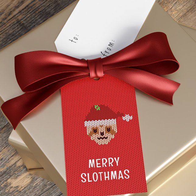 Étiquettes-cadeau Sloth Merry Slothmas Christmas Gig (We wish you a merry Slothmas and a happy new gift tag!)