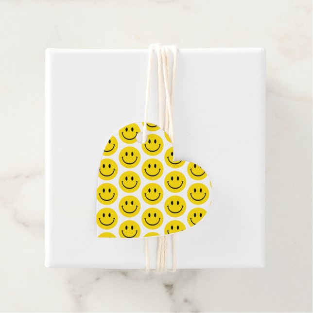 Étiquettes Cadeau Smile Emoji Joyeux Jaune Noir Blanc Rétro Amusant (En situation)