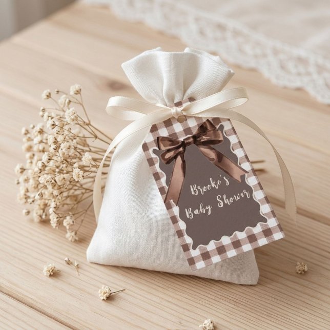 Étiquettes-cadeau S'more à aimer Baby Shower marron Gingham Bow  (Créateur téléchargé)