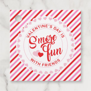 Étiquettes Cadeau S'more Fun Valentine's Day Pink et Red Stripe