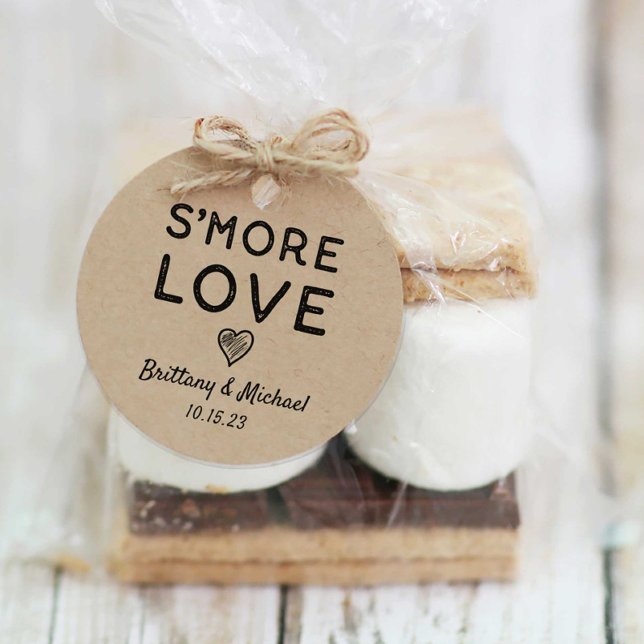 Étiquettes Cadeau S'more Love Heart Kraft Rustic Mariage (Personalized favor tags for weddings, engagements, and bridal showers.)