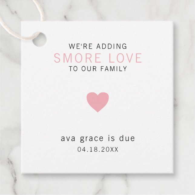 Étiquettes Cadeau Smore Love Modern Rose Heart Girl Baby shower (Devant)