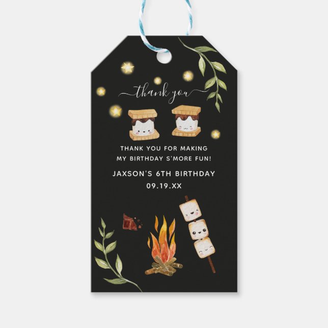 Étiquettes-cadeau S'mores Camping Feu de Campagne Verdure Merci Don  (Devant)
