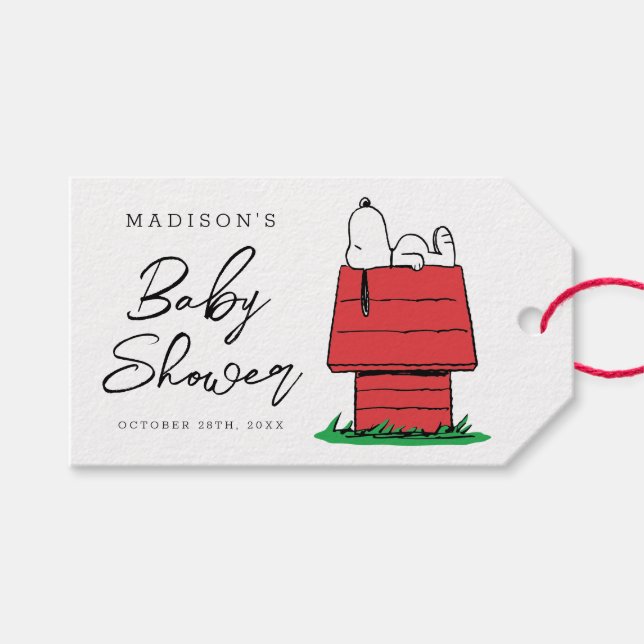 Étiquettes-cadeau Snoopy et la cabane de chien Baby Shower (Devant (Horizontal))