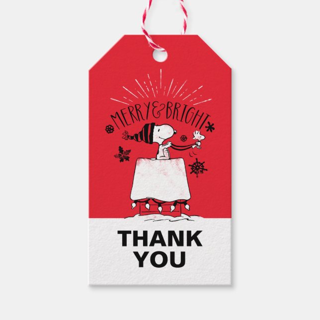 Étiquettes-cadeau Snoopy et Woodstock - Joyeux et lumineux (Devant)
