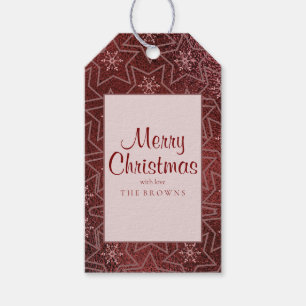 Étiquettes-cadeau Snowflakes et Stars Maroon de Noël minimaux