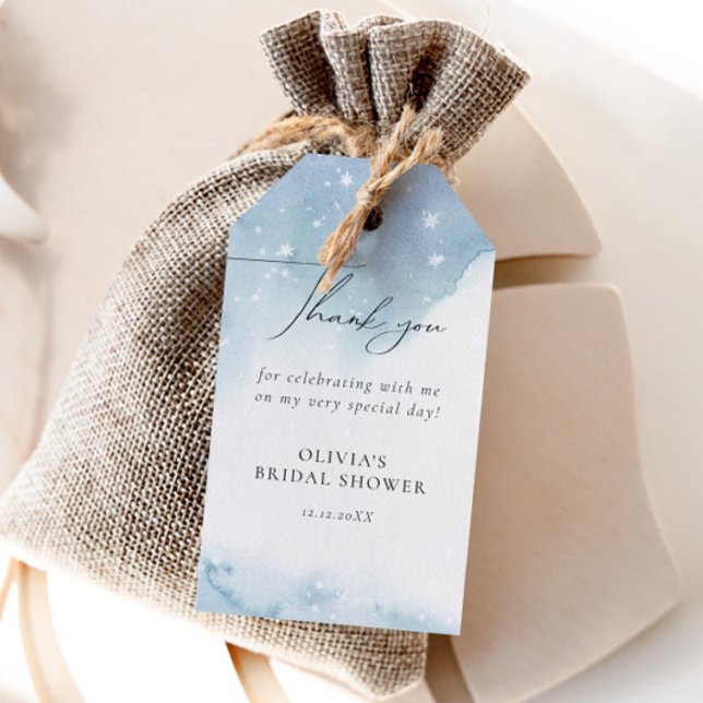 Étiquettes-cadeau Snowflakes Fête des mariées bleue (Créateur téléchargé)