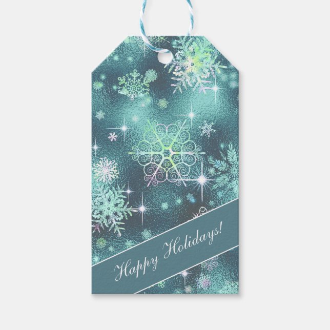 Étiquettes-cadeau Snowflakes le plus beau Motif ID Turquoise846 (Devant)