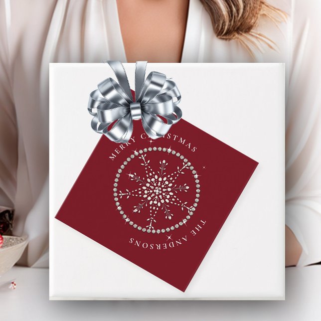 Étiquettes Cadeau Snowflakes Sparkings Parties scintillant Red Chris (christmas decor personalized favor tag red winter snow snowflake glitter sparkle rhinestones glam)