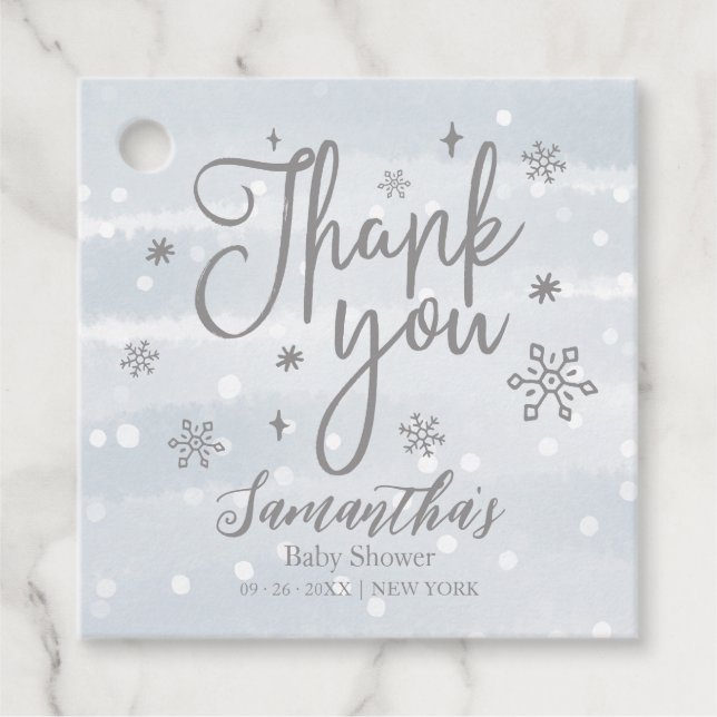 Étiquettes Cadeau Snowflakes Winter Boy Baby shower Merci (Devant)
