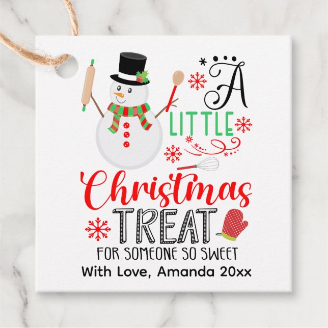 Étiquettes Cadeau Snowman Baking Un Petit Treat de Noël Sweet (Devant)