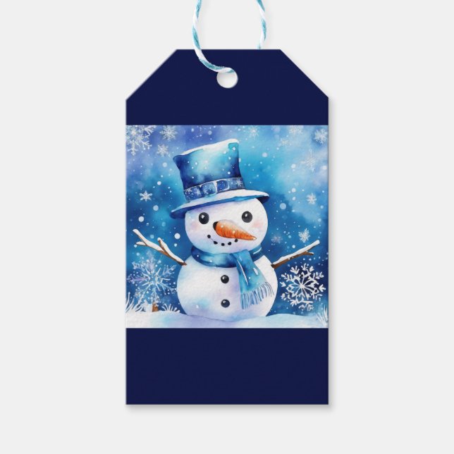Étiquettes-cadeau Snowman en bleu (Devant)