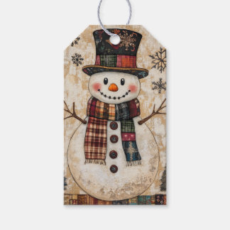 Étiquettes-cadeau Snowman festif avec chapeau supérieur : Motifs cha