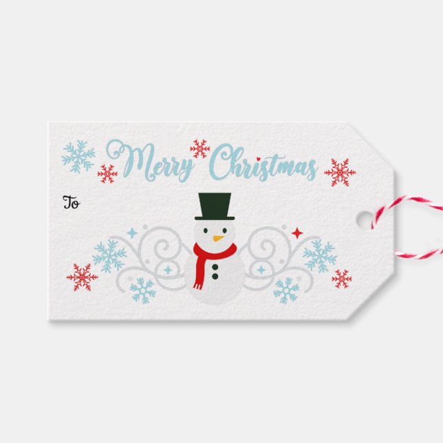 Étiquettes-cadeau Snowman Festif Et Flèches Bleues (Devant (Horizontal))