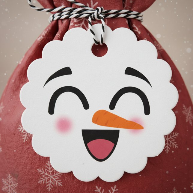 Étiquettes Cadeau Snowman Joyeux Noël mignon visage souriant hiver (Snowman Merry Christmas Winter Favor Tag)