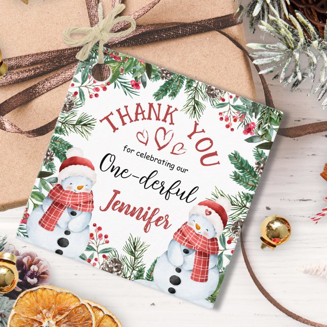 Étiquettes Cadeau Snowman Noël 1er anniversaire Merci Favoriser (Créateur téléchargé)