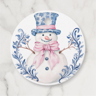 Étiquettes Cadeau Snowman rose et bleu