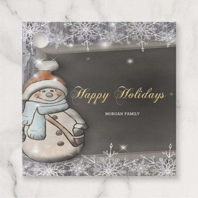 Étiquettes Cadeau Snowman, Santa Hat, Feux de neige (Devant)