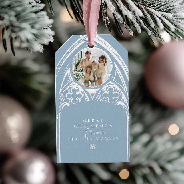Étiquettes-cadeau Snowy Gothique Hiver Fairytale Noël Bleu Photo (Créateur téléchargé)