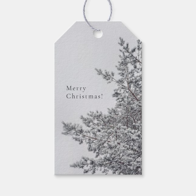Étiquettes-cadeau Snowy Pine, Scandinavian Christmas aesthetic (Devant)