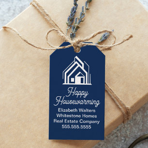 Étiquettes-cadeau Société immobilière chic bleu marine Realtor perso