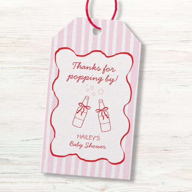 Étiquettes-cadeau Soda Bottle Bow Pink & Red Wavy Baby Shower (Soda Bottle Bow Pink & Red Wavy Baby Shower Gift Tags)